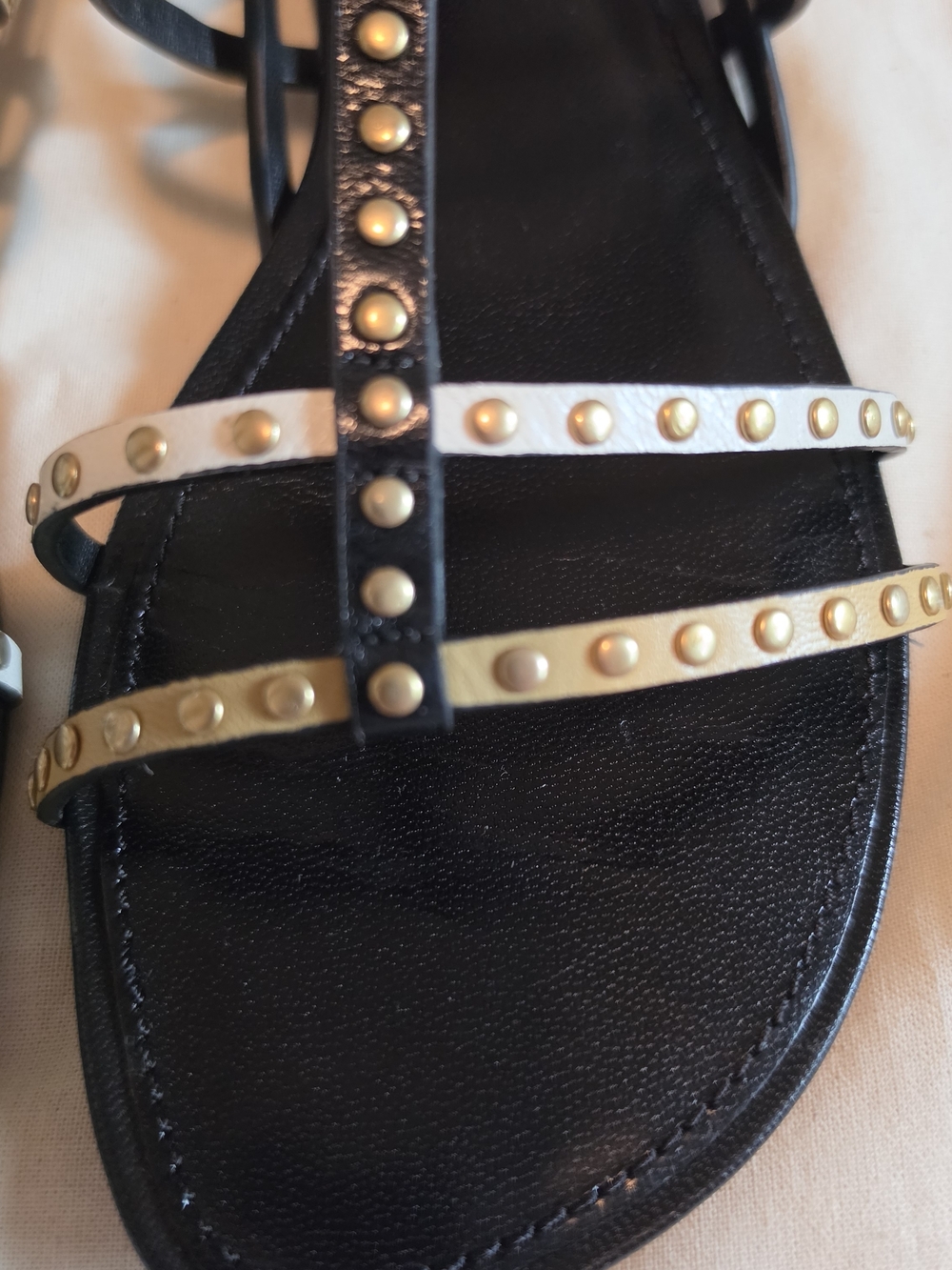 Tory Burch Black Leather Studded Gladiator Sandals - Picture 8 of 14